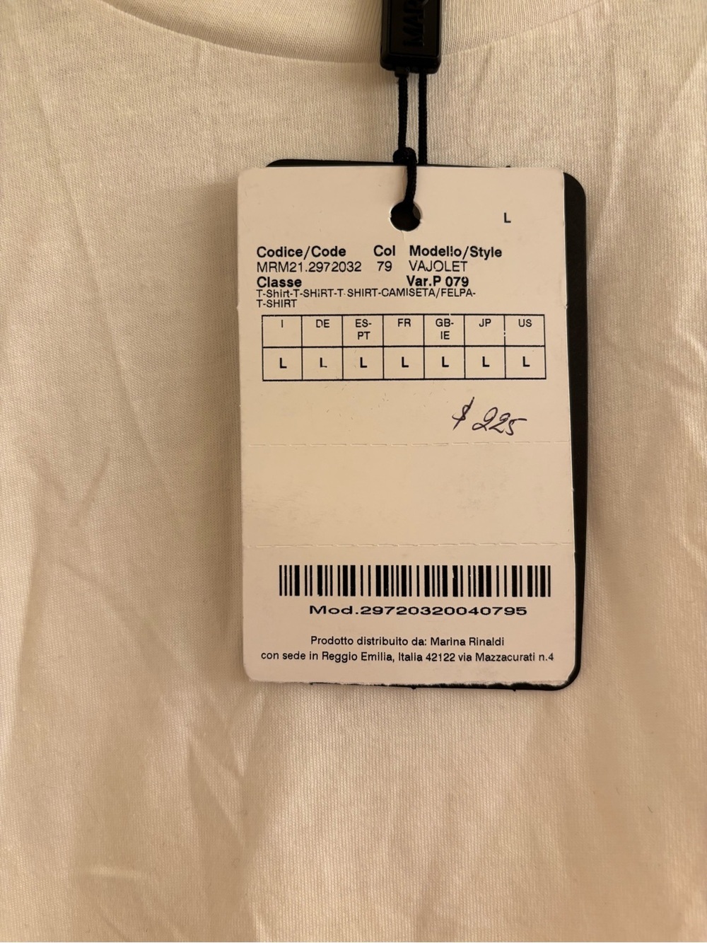 Marina Rinaldi White Short-Sleeve Tee with Black Vertical Text NWT - Picture 4 of 5